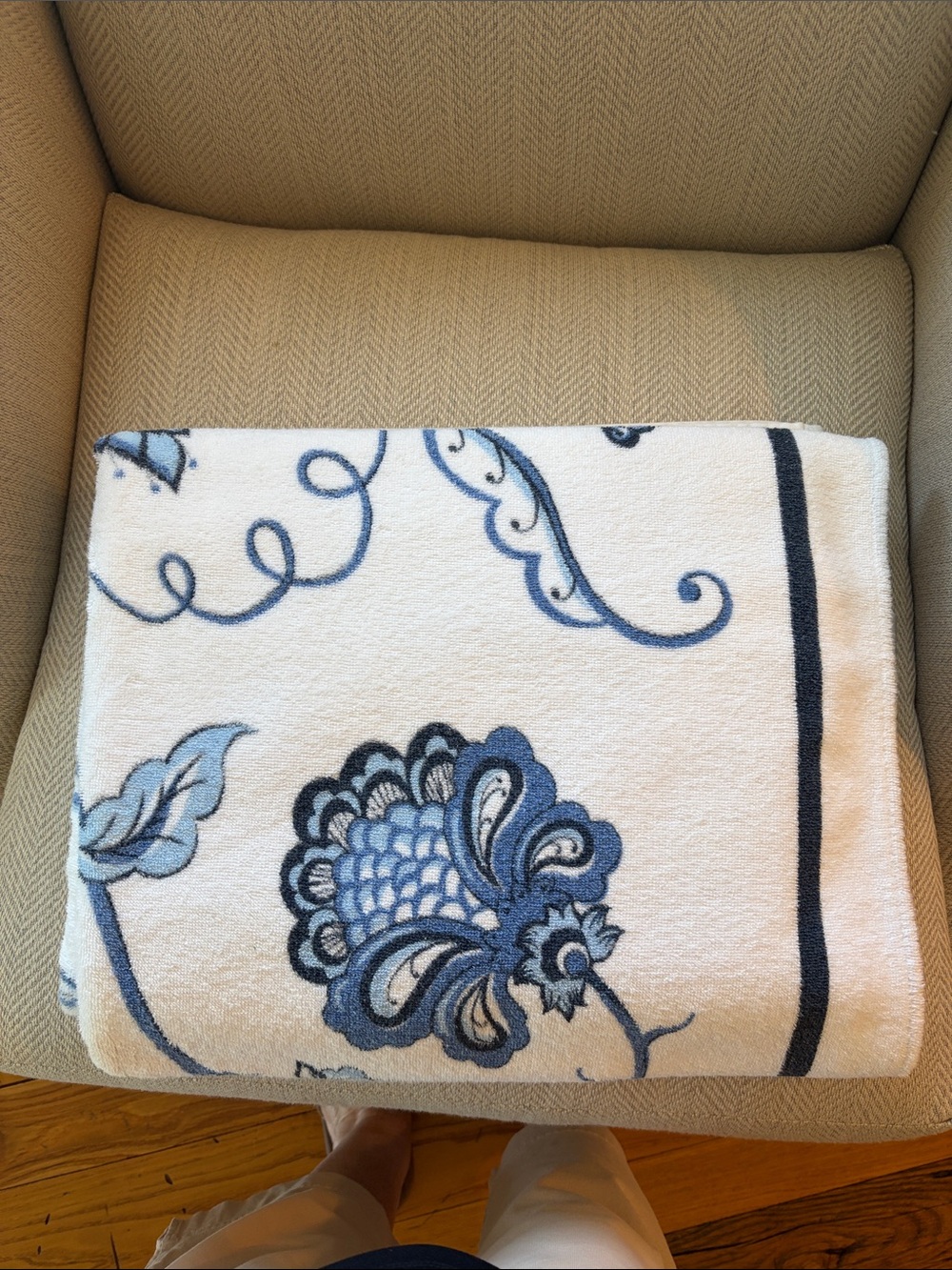 Blue Floral Cotton Bath Towel